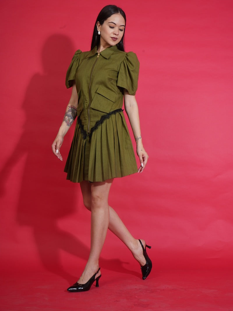 Olive Zip Shirt Dress
