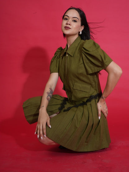 Olive Zip Shirt Dress
