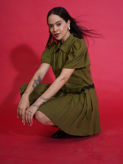 Olive Zip Shirt Dress