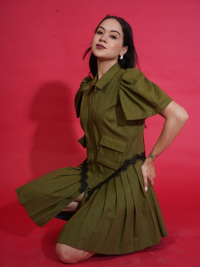 Olive Zip Shirt Dress