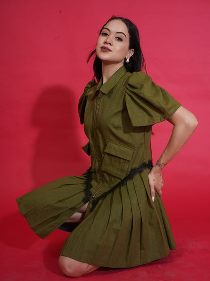 Olive Zip Shirt Dress