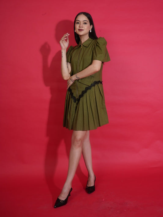 Olive Zip Shirt Dress