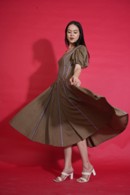 Olive Gingham Swing Dress