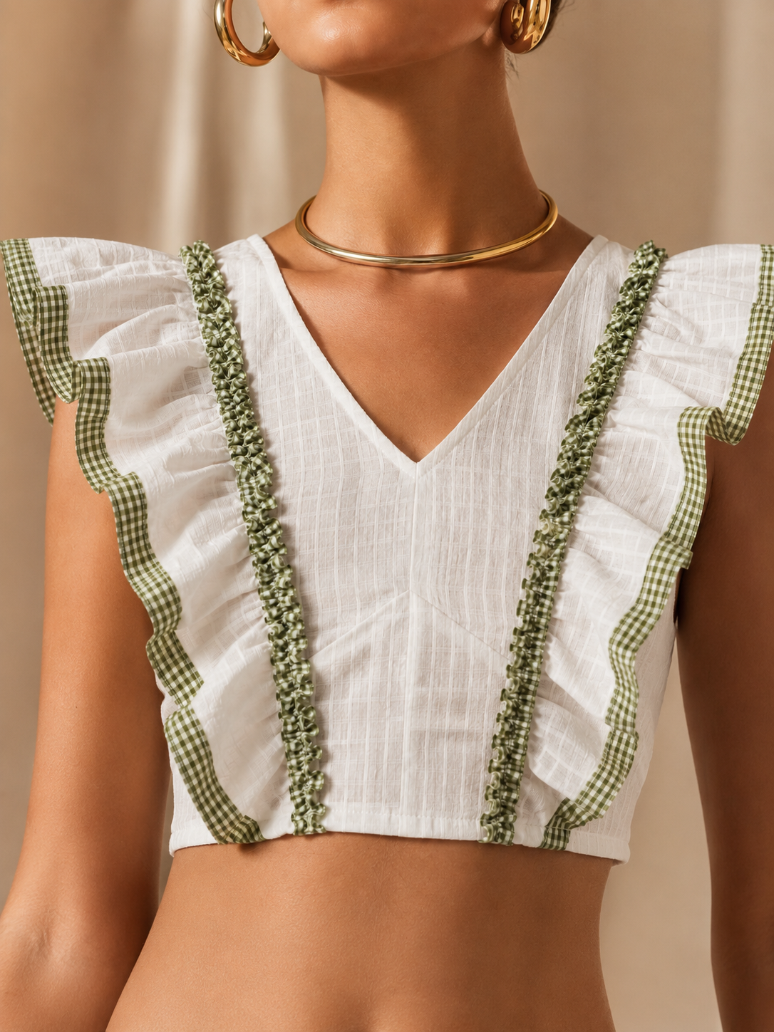 Ivory Ruffle-Trim Cropped Top