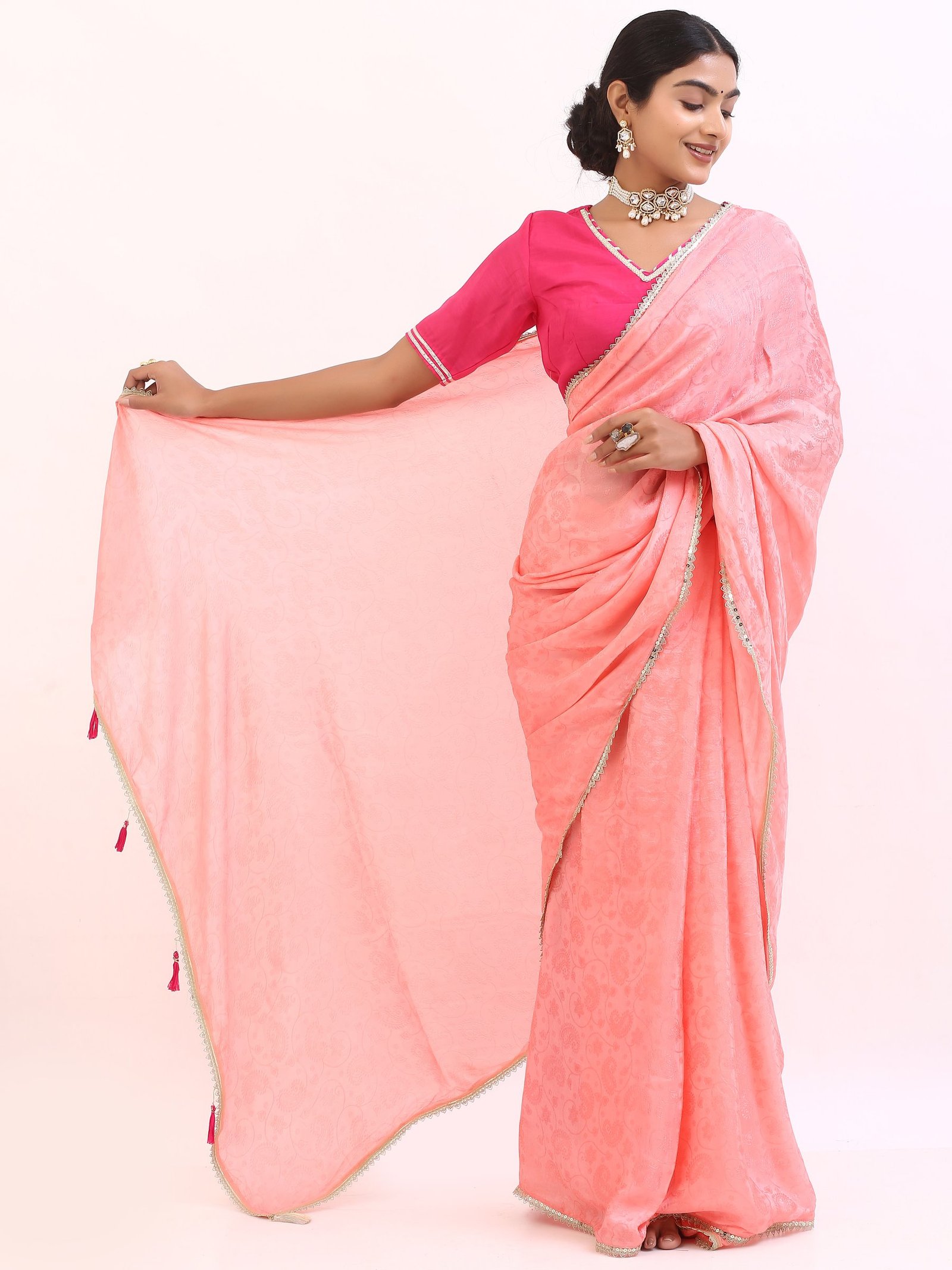 Apricot Silk Tassel Saree