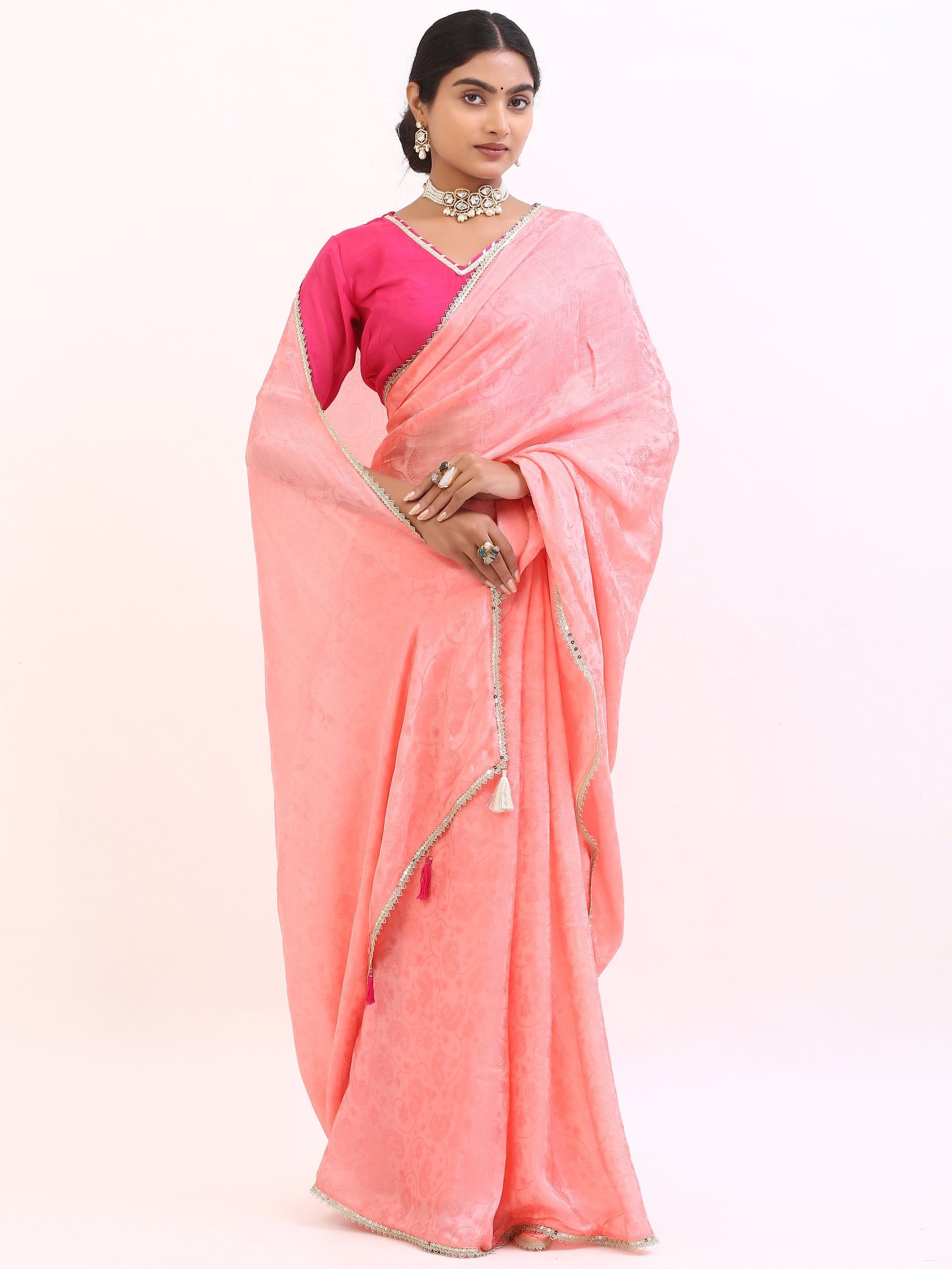 Apricot Silk Tassel Saree