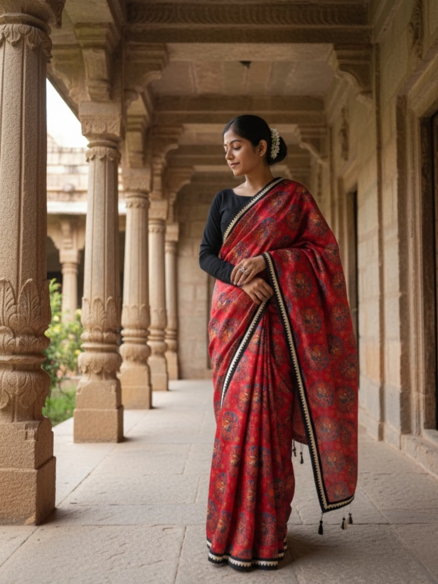 Ayodhya Crimson Printed Saree
