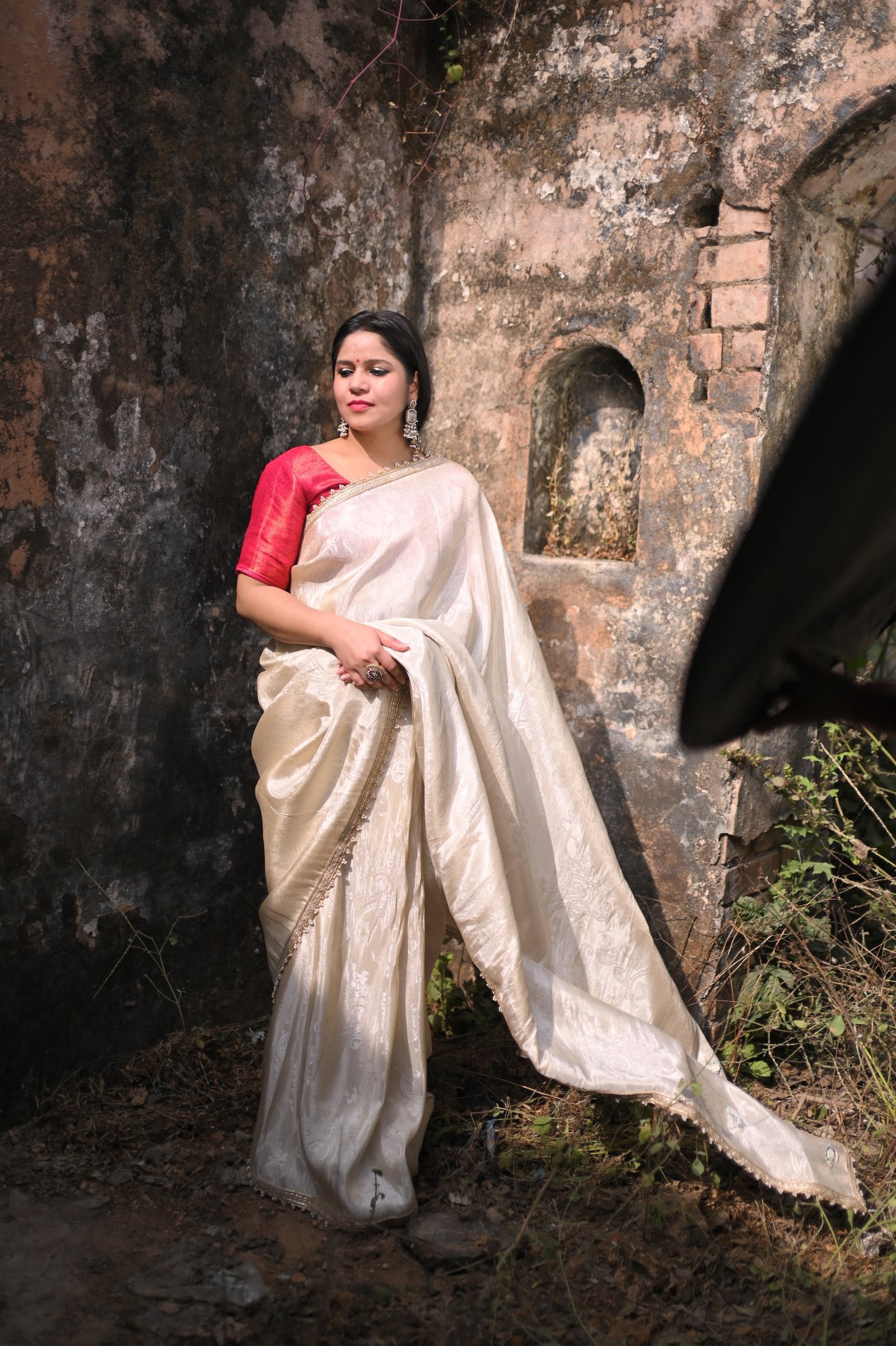 Ivory Temple Tissue Saree