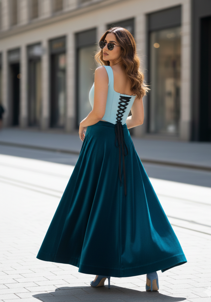 Teal Pleated Skirt Set